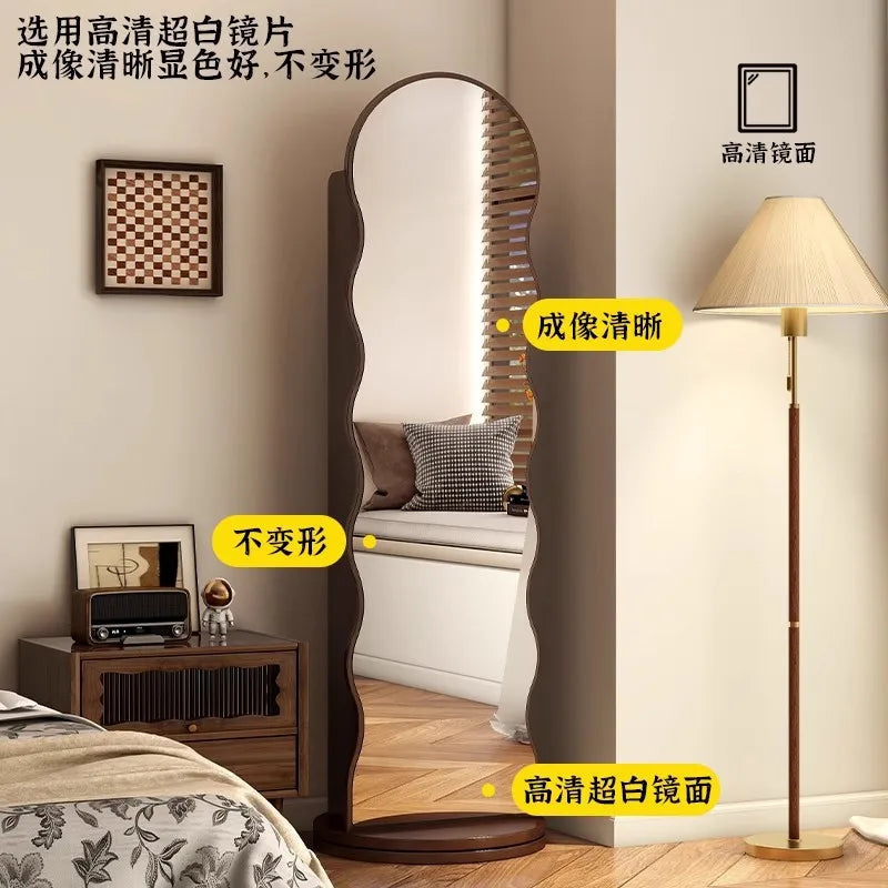 Wave rotating full-length mirror Vertical movable full-body floor mirror Magazine bookshelf Rotating storage fitting mirror