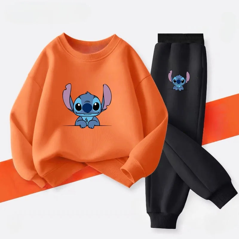 2025  Fall New Style Children's Casual Sweatshirt Sets Kids Sweatpant Set Stitch Printed Boys Pullover and Trousers 2pcs Suit
