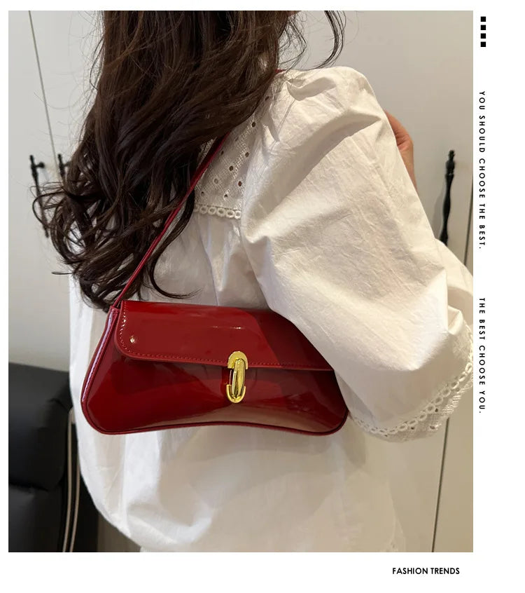 Women's Vintage Faux Oiled Leather Flap Decor Shoulder Underarm Bag, Buckle Baguette Tote Bag Suitable for Dating, Outing, Party