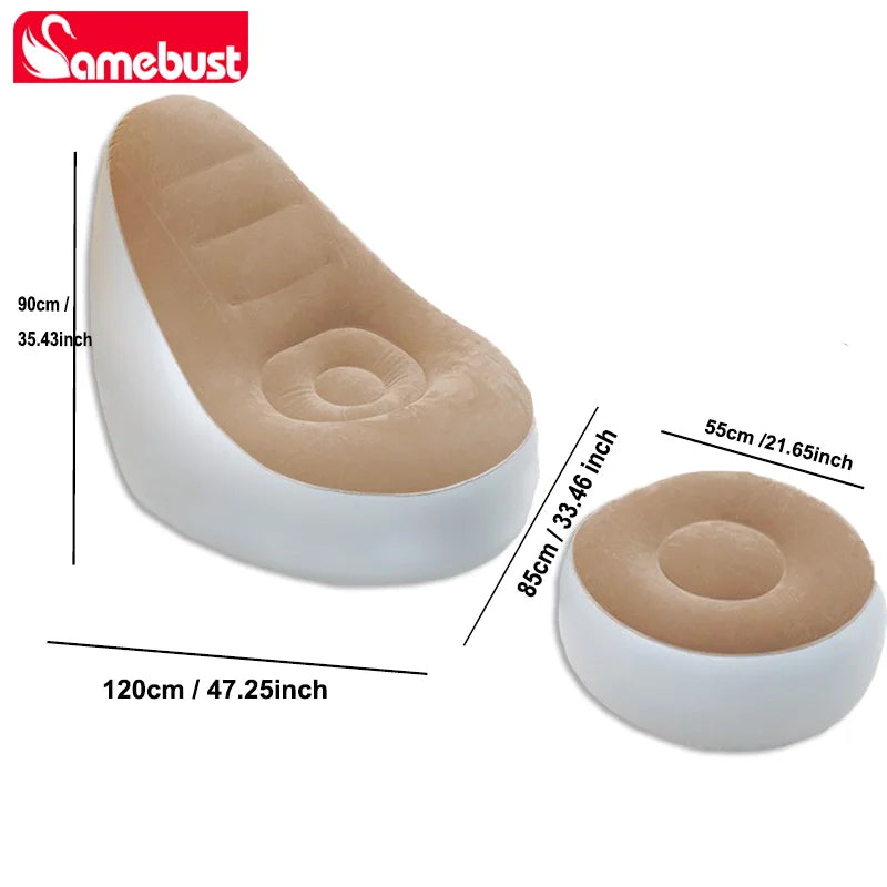 Camebsut Lazy Couch Inflatable Sofa Chair Foldable Recliner Outdoor Sofa Bed Footstool Portable Air Bed Lunch Lounge Chair
