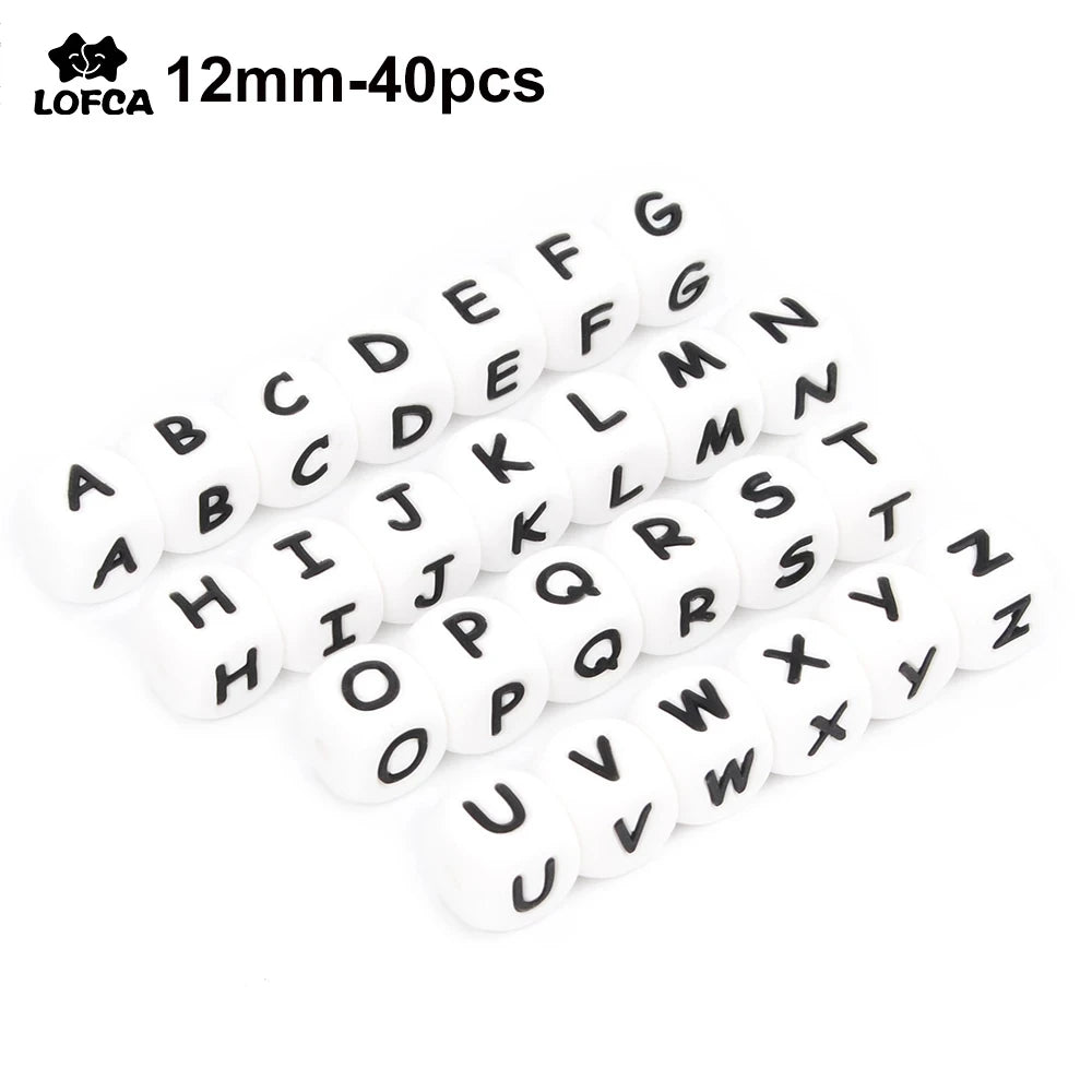 LOFCA 40pcs Alphabet Silicone Letter Beads 12mm Teething Beads Food Grade Teether English Letters Baby Nursing for Teething