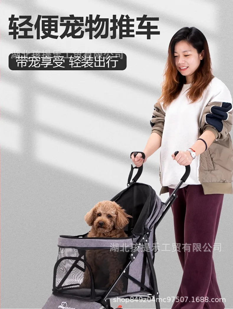 Lightweight Folding Pet Stroller Cat Dog Four Wheel Stroller Pet Out Teddy  Cat Stroller
