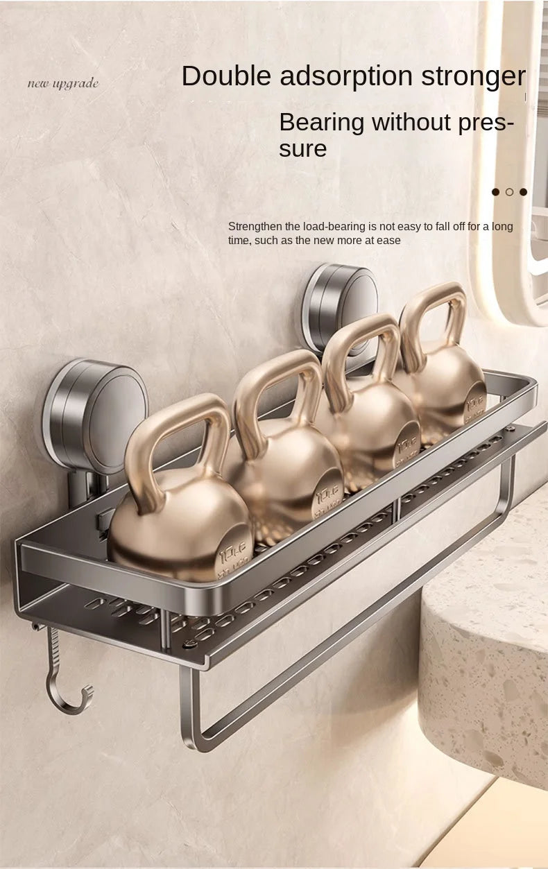 Suction Cup Bathroom Rack Bathroom Shelf Toilet Space Aluminum No Drill Hanging Rack Bathroom Organizer Hang On the Wall