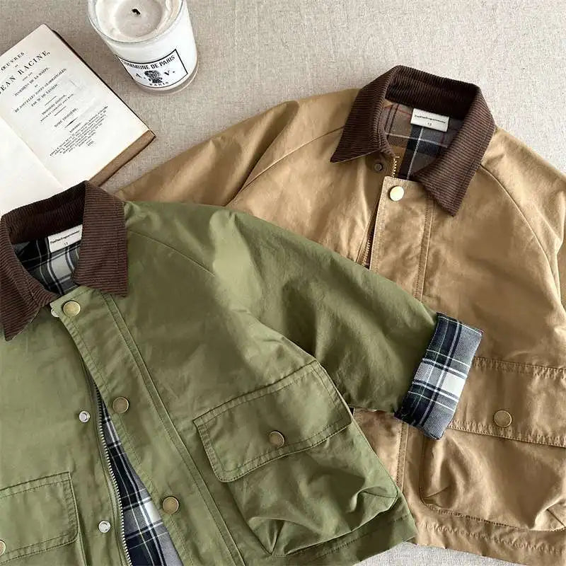 2025 UNITIM Spring Autumn Kids Boys Jacket Plaid Spliced Pocket Long Sleeve Toddler Boys Outerwears Coat Children Boys Jacket