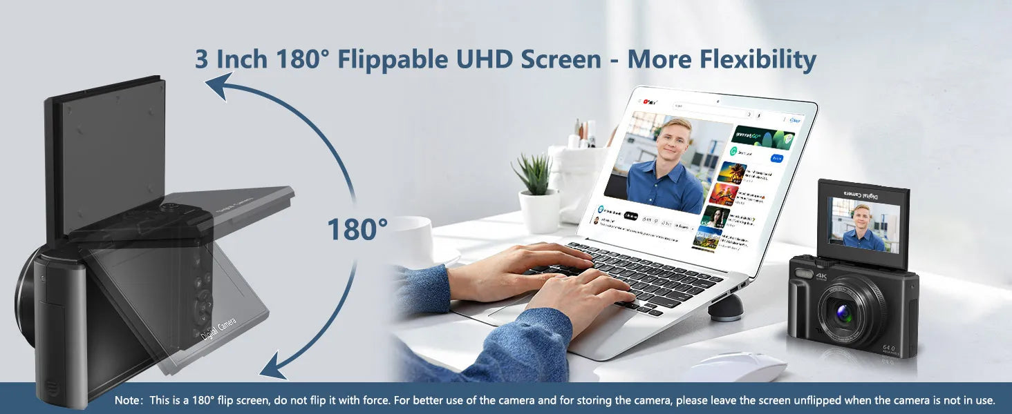 4K compact digital photography camera, 18x digital zoom, vintage vlog video recorder for YouTube, 180° flip screen, WiFi webcam