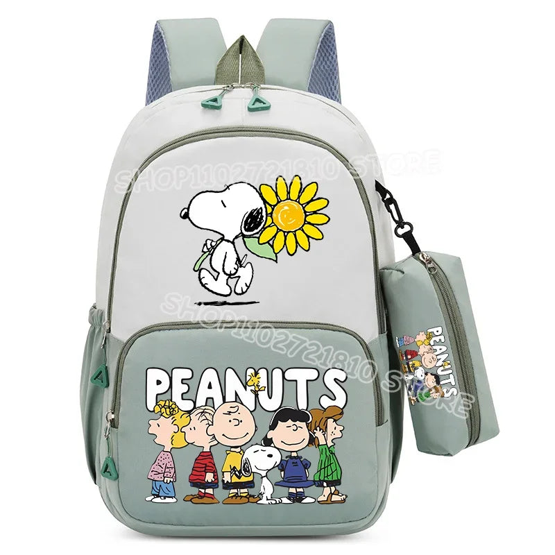 2pcs Snoopy School Bag Boys Girls Large Capacity Water-repellent Student Backpacks High Value Cute Cartoon Print Bookpack Gift