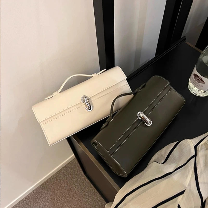 SAVETTE Brand Genuine Leather Small Square Bag Rectangular Baguette Tote Women's Simple Handbag
