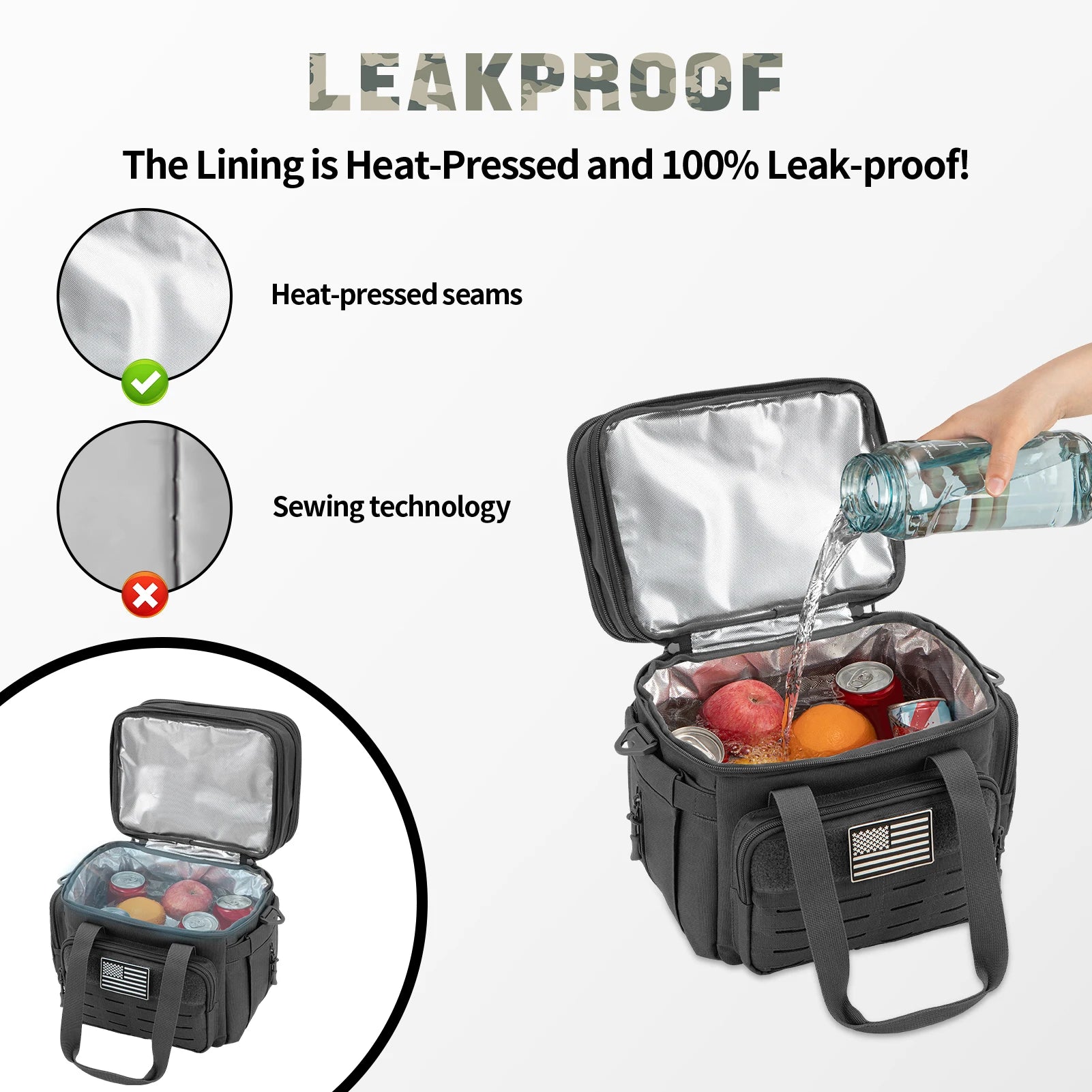 18L Tactical Lunch Box for Men Expandable Heavy Duty Insulated Cooler Bag Leakproof Thermal Bag Work Camping Outdoor Picnic