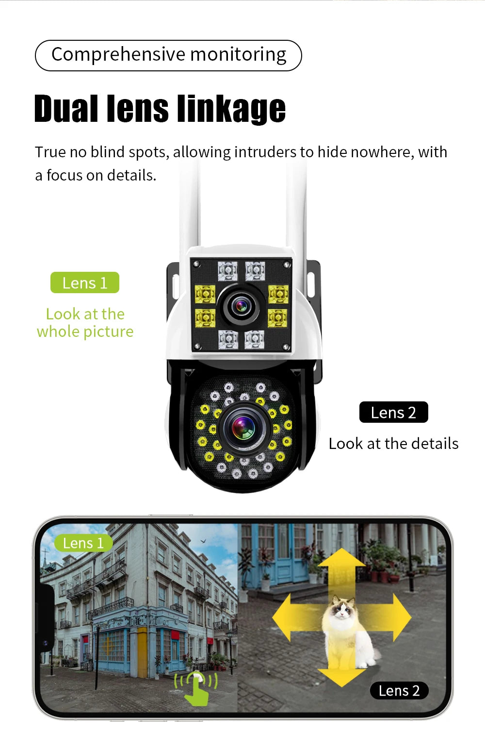 Neye 4K/8MP Wireless WiFi Camera 1080P Dual Lens Dual Screen Outdoor Home Head IP Camera CCTV Dual Lens Security Camera