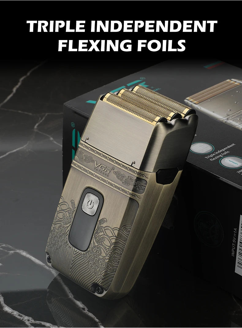 VGR Shaver Professional Electric Razor Shaving Machine Waterproof Beard Trimmer Metal Razor Digital Display Shaver for Men V-335