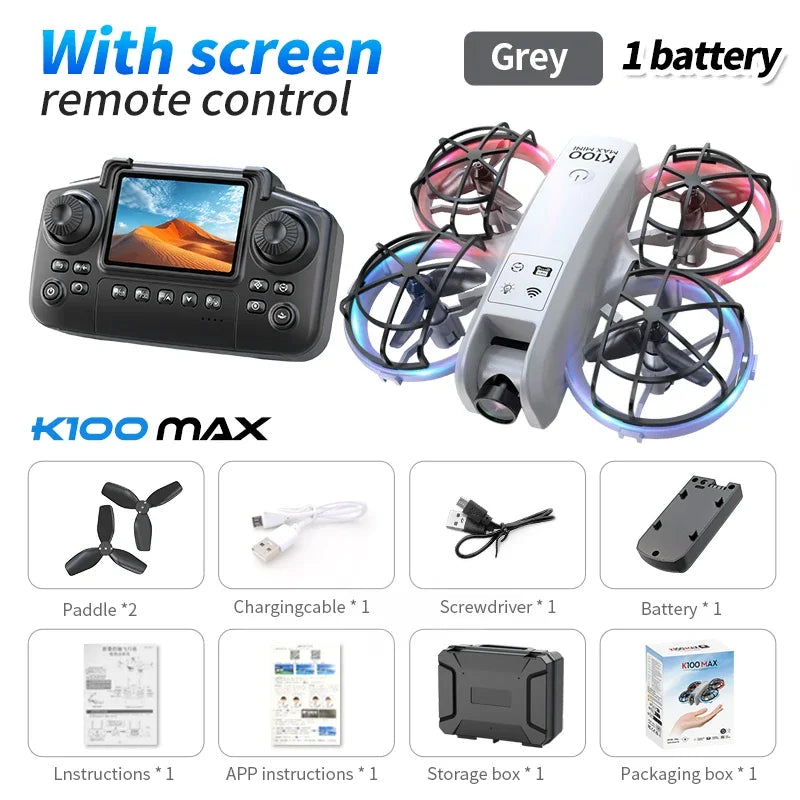 K100 Max Mini RC Drone 4K Professional HD Camera Optical Flow Positioning Colorfuls Dron Foldable RC Quadcopter Toys for Kids