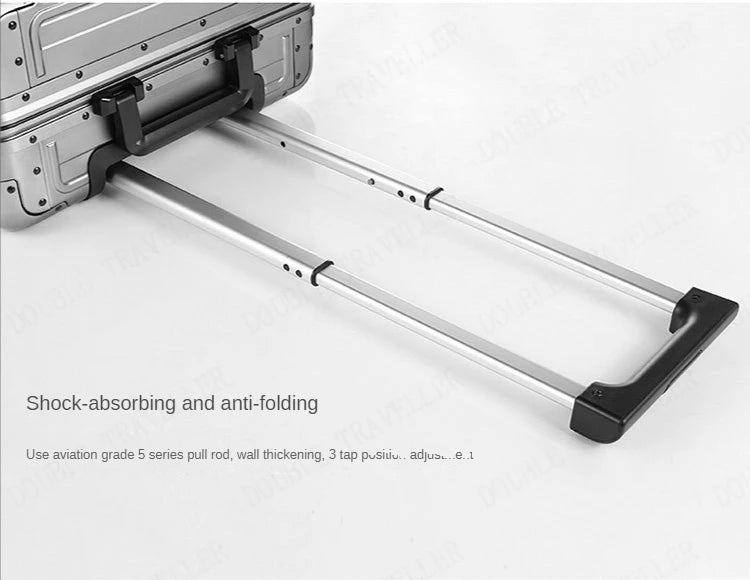 2025 All aluminum travel suitcase on wheels combination lock rolling luggage case Men's Business large size luggage Hand luggage