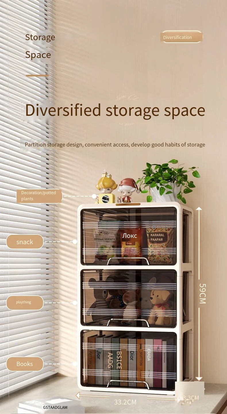 Window-side storage cabinet, transparent storage cabinet that doesn't require installation, large-capacity bedroom storage box