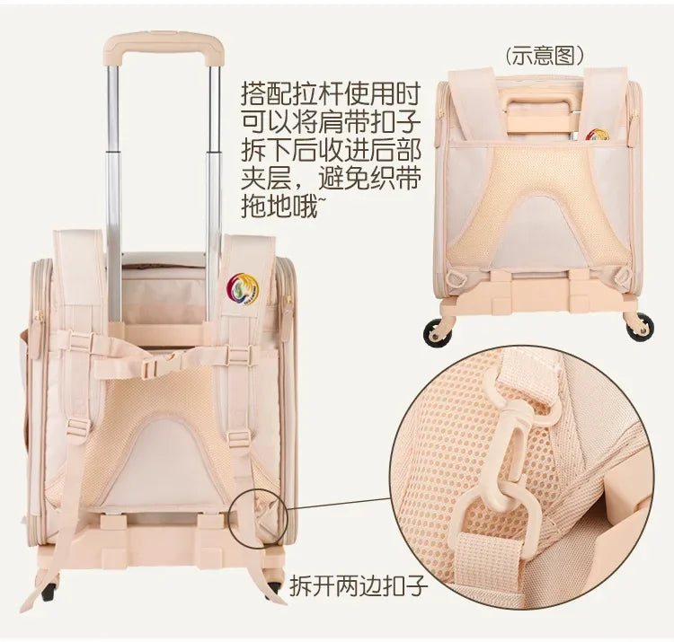 New Pet Trolley Bag Waterproof Oxford Cloth Cat Backpack Portable Foldable Lightweight Pet Trolley Case Dog Stroller Carrier