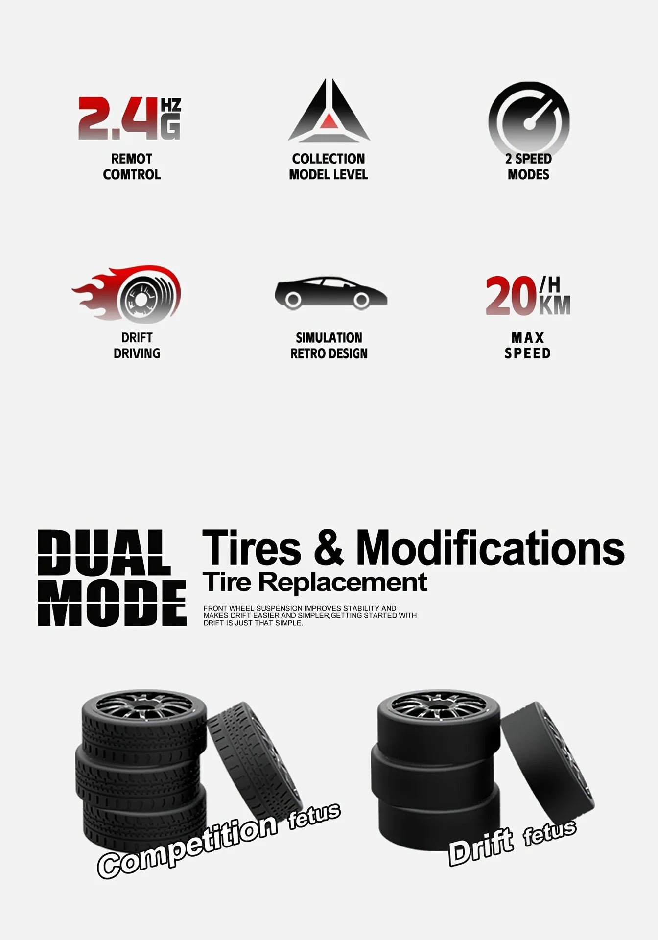 4WD RC Drift Car 1:24 2.4GHz Limited Edition - LED Lights Stunt Drift High-Speed Racing Car Boy Toy Gift