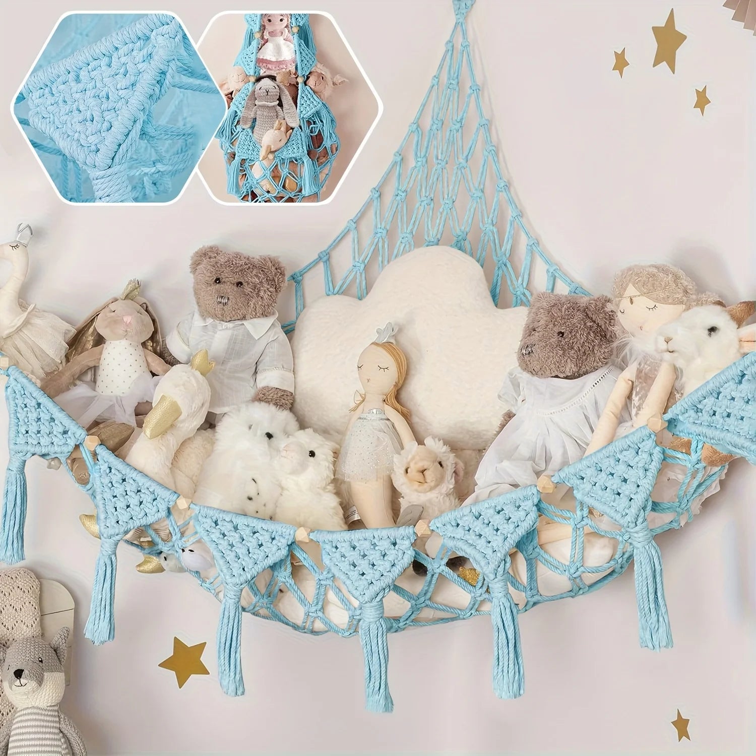 Jumbo Plush Hammock - Cute Stuffed Animal Storage Net, Nursery & Bedroom Wall Decor.
