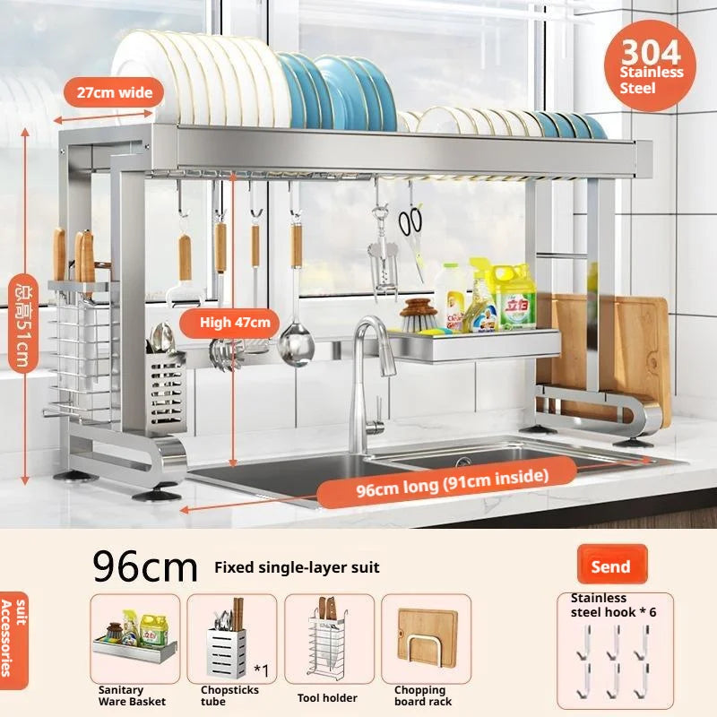 Over Sink Dish Drying Rack Stainless Steel Expandable Drain Bowl Holder Shelf Kitchen Counter Dish Storage Rack Hanger Shelves