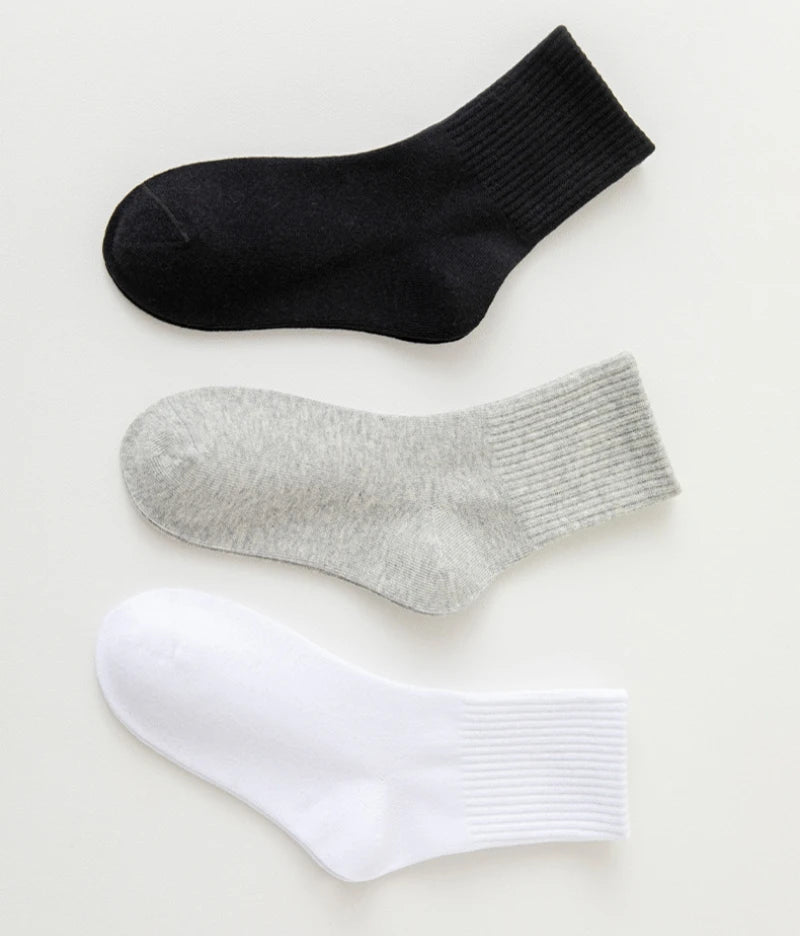 Horetong 5 Pairs Pure Cotton Soft Student Socks Breathable Absorbing Sweat Sport Socks Boys Girls Middle Tube Sock For 3-13 Year