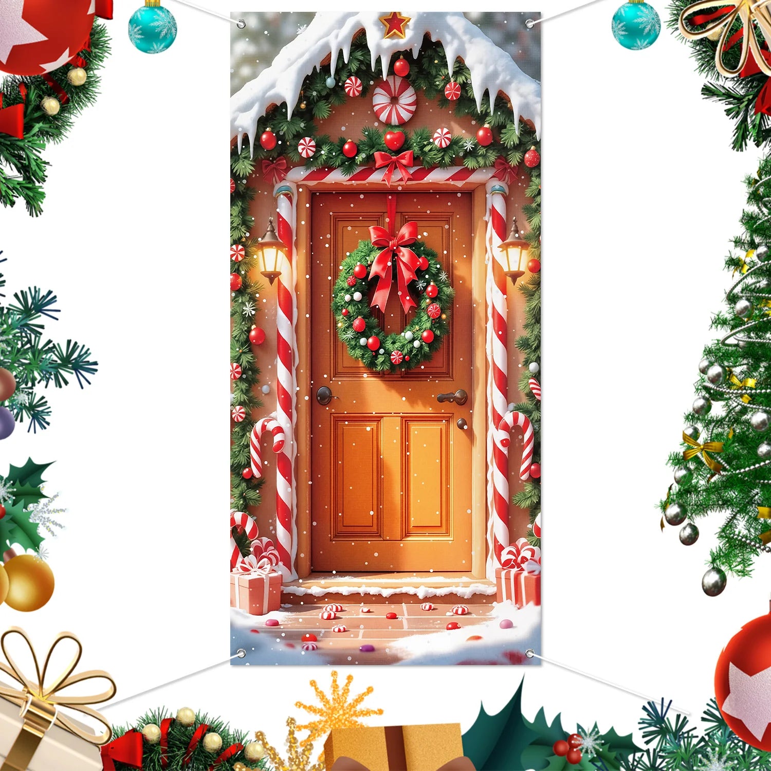 1pcs 2D Christmas Theme Door Cover Banner 2026 New Year Living room Decor Xmas Navidad Santa Snowman animals decor Favor Gift
