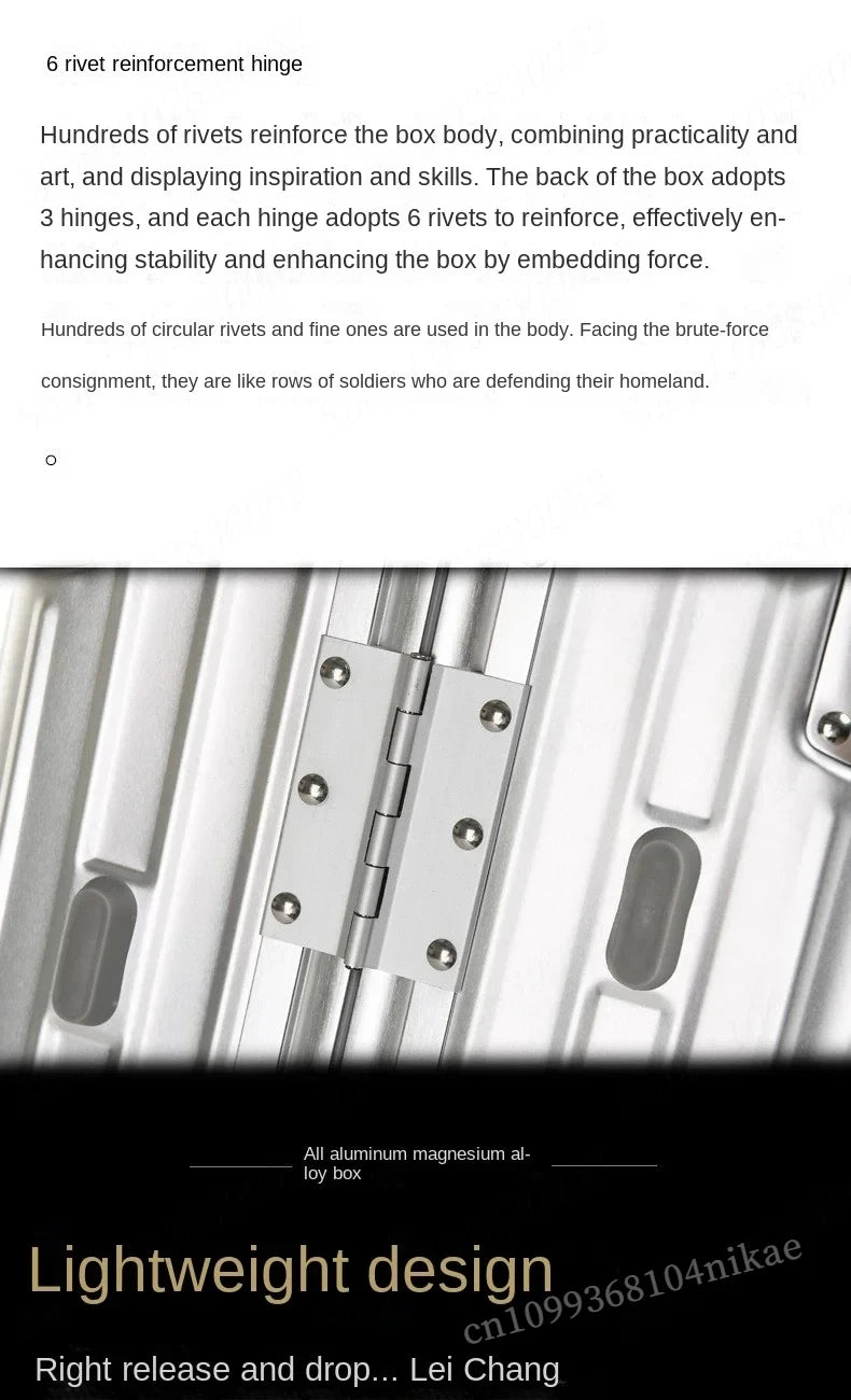 Aluminum Magnesium Alloy Rolling Luggage 20 Inch Metal Trolley Case Lightweight Carry On Suitcase For Business Trip Travel Cabin