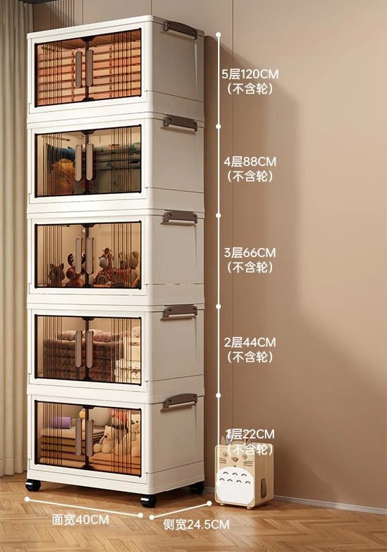 Free Installation Storage Cabinet Living Folding Storage Box Organizer Clothes Livin Dress Room Folding Snack Cabinet with Wheel