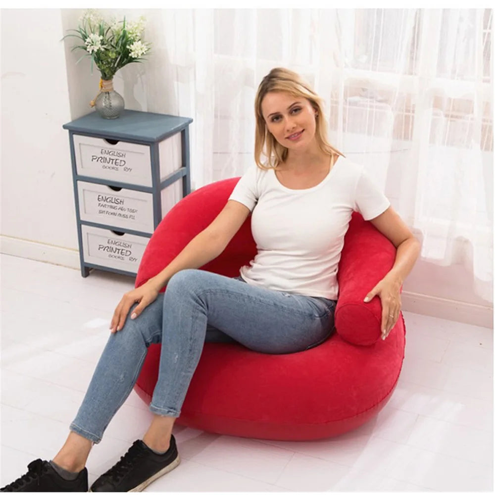 Lazy U-Shaped Inflatable Sofa Chairs Flocking Pvc Lounger Seat Outdoor Camping Living Room Portable Folding Air Single Sofa