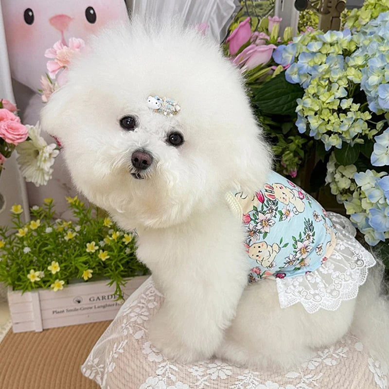 Floral Print Dog Dress Summer Thin Dog Clothes Fashion Puppy Princess Skirt Cute Lace Cat Dress Pet Suspender Vest Dog Apparel