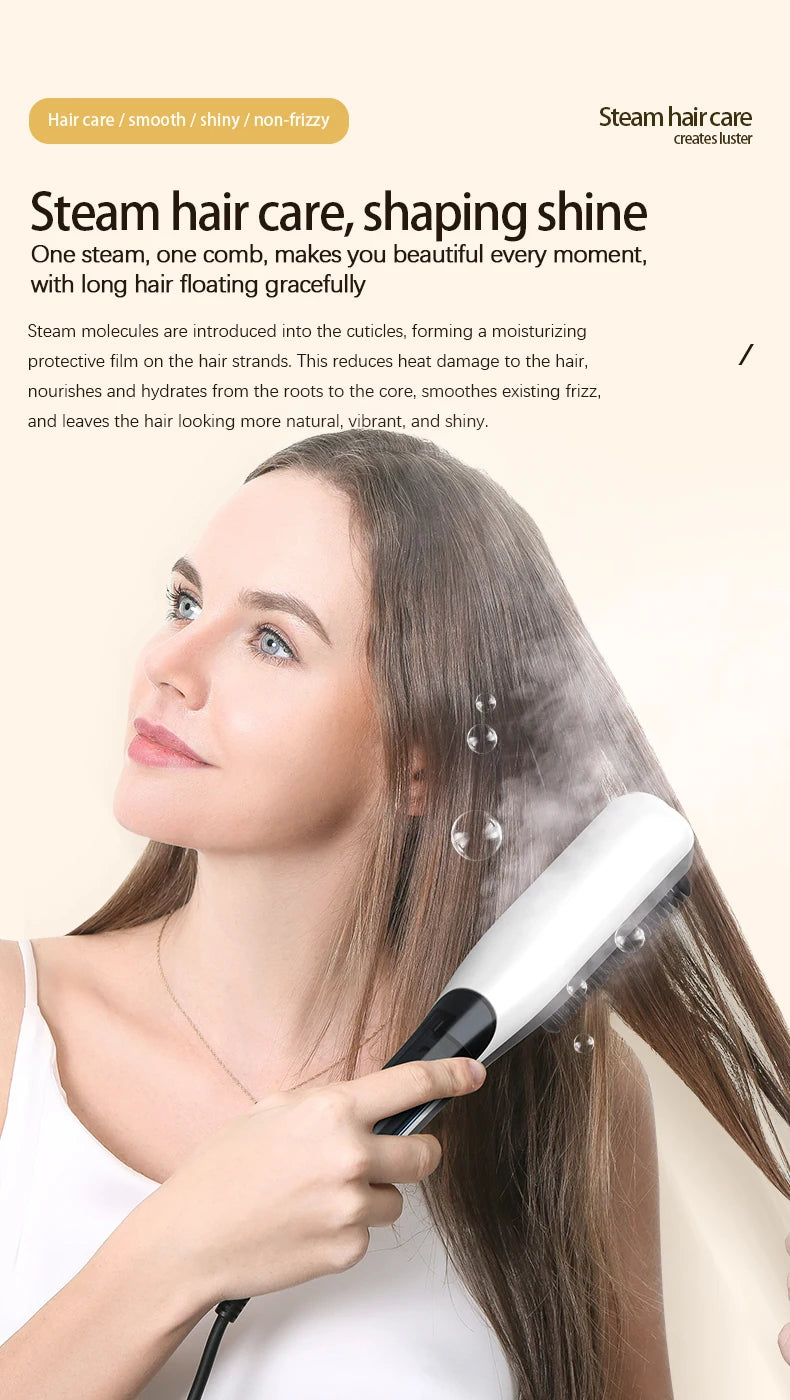 Hot Sale PTC Heating Smart Steam Hair Straightener Brush Smoothing Flat Iron Curly Hair Straightening Comb Electric Hair Brushes