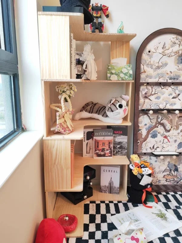 Solid Wood Corner Bookshelf Integrated Shelf Against The Wall Floor Narrow Cabinet Household Corner Storage Shelf Bookcase