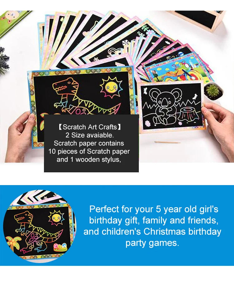 10pcs Magic Scratch Art Painting Cards for Kids Doodle Toys for Boys Girls Early Educational Learning Drawing Toys for Children