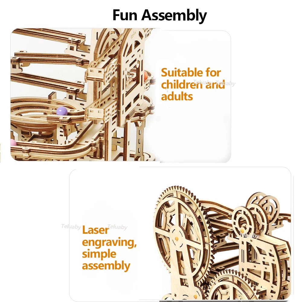 3d Wooden Puzzle Marble Runs Mechanical Puzzles Self Assembly Toy STEAM Educational Toys Model Building Kits for Kids Adult Gift