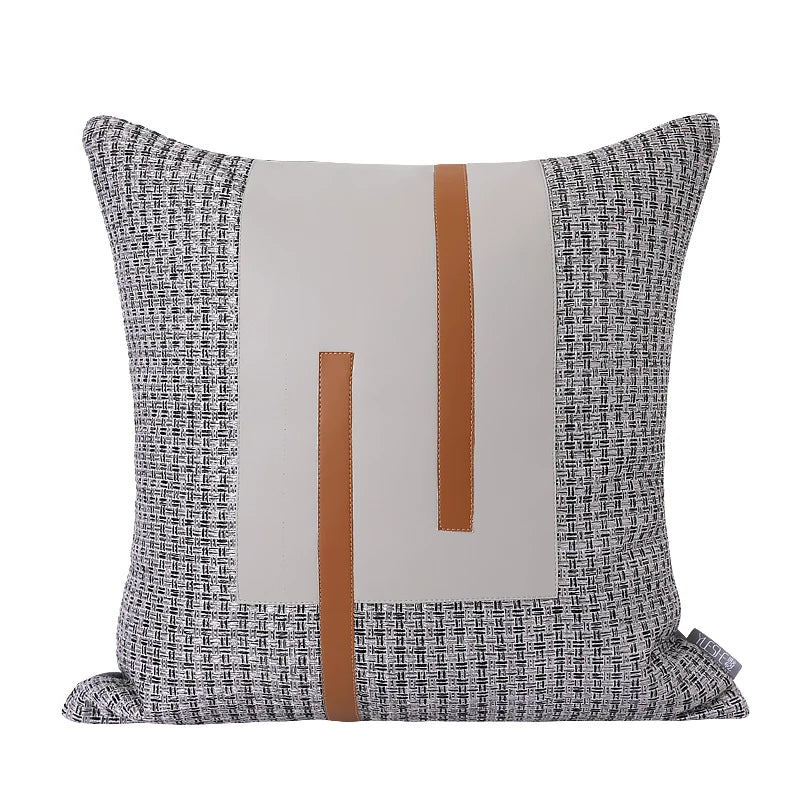 Modern light luxury model room orange gray leather stitching cotton jacquard pillow sofa pillow living room square pillow