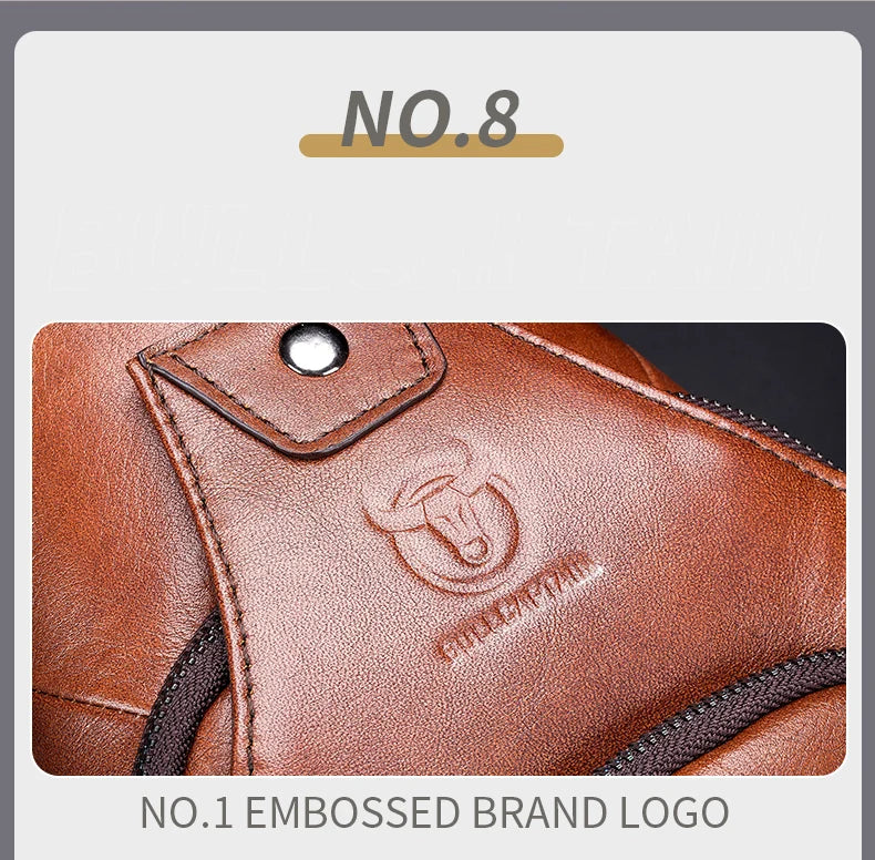 Bullcaptain Leather Large Capacity Chest Bag Men's Shoulder Bag with USB Port for Outdoor Casual Activities