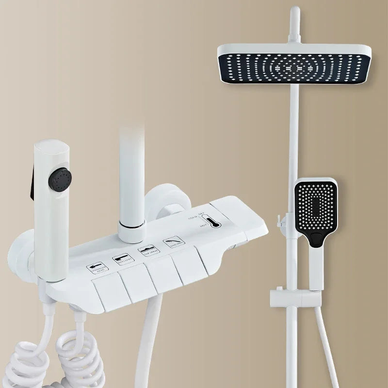 Hot Cold Piano Digital Shower Set 12 Inch Rainfall Shower Head Brass Bathtub Mixer Faucet Thermostatic Bathrooom Shower System