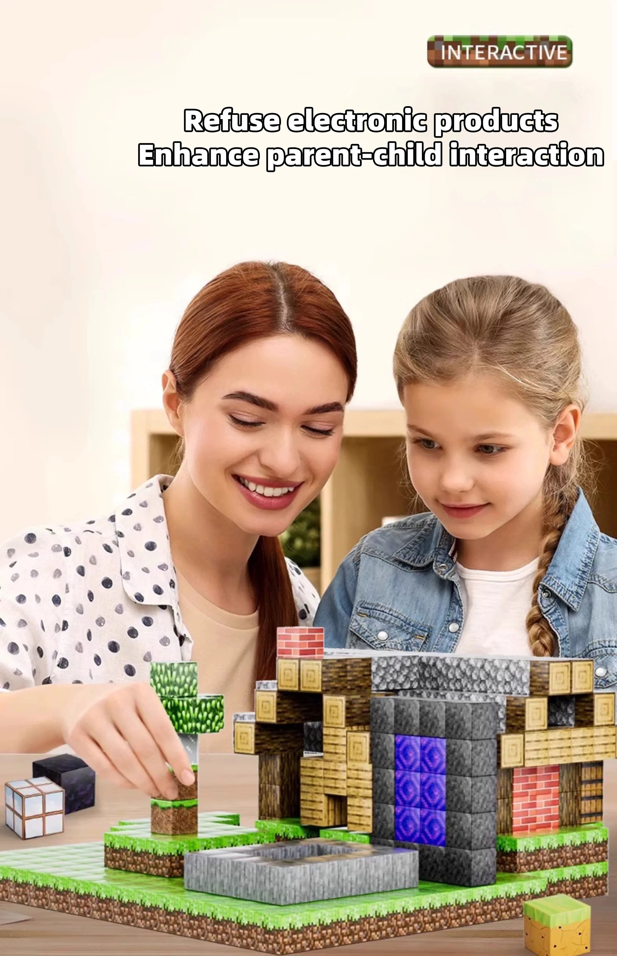 Magnetic building block toy storage box set, with figurines included, children's DIY assembly toys, tabletop play blocks