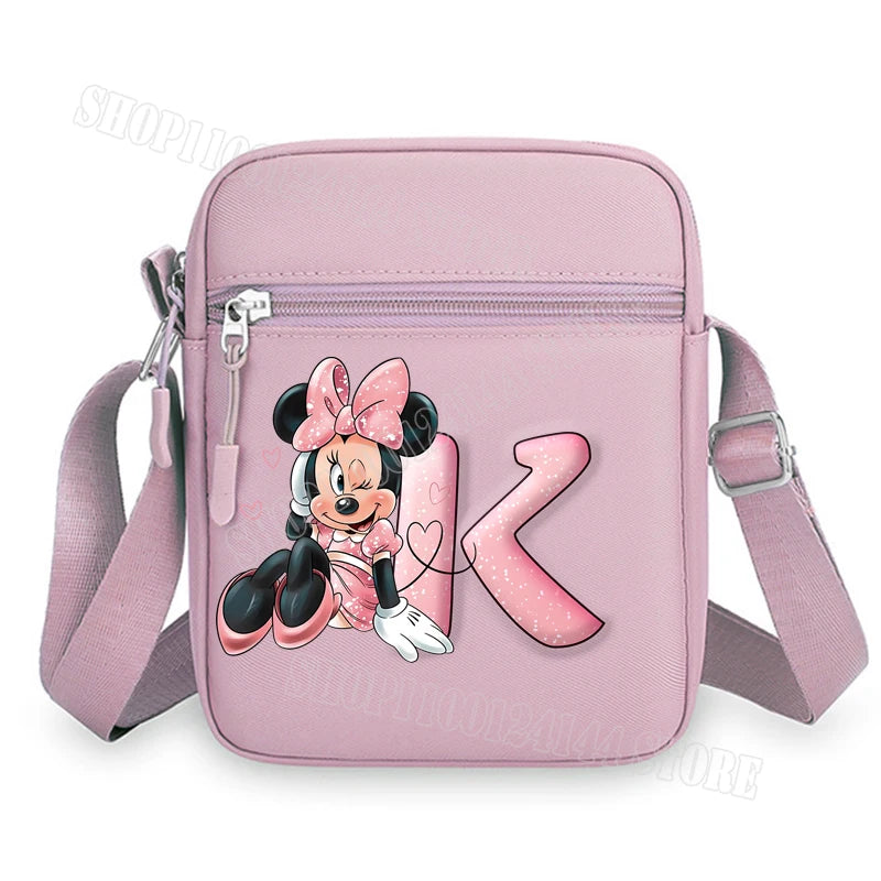 Mickey Minnie Disney Women Pink Shoulder Bag Fashion Mini Oxford Mobile Phone Bag Crossbody Bag Kawaii Ladies Waist Pack Gift