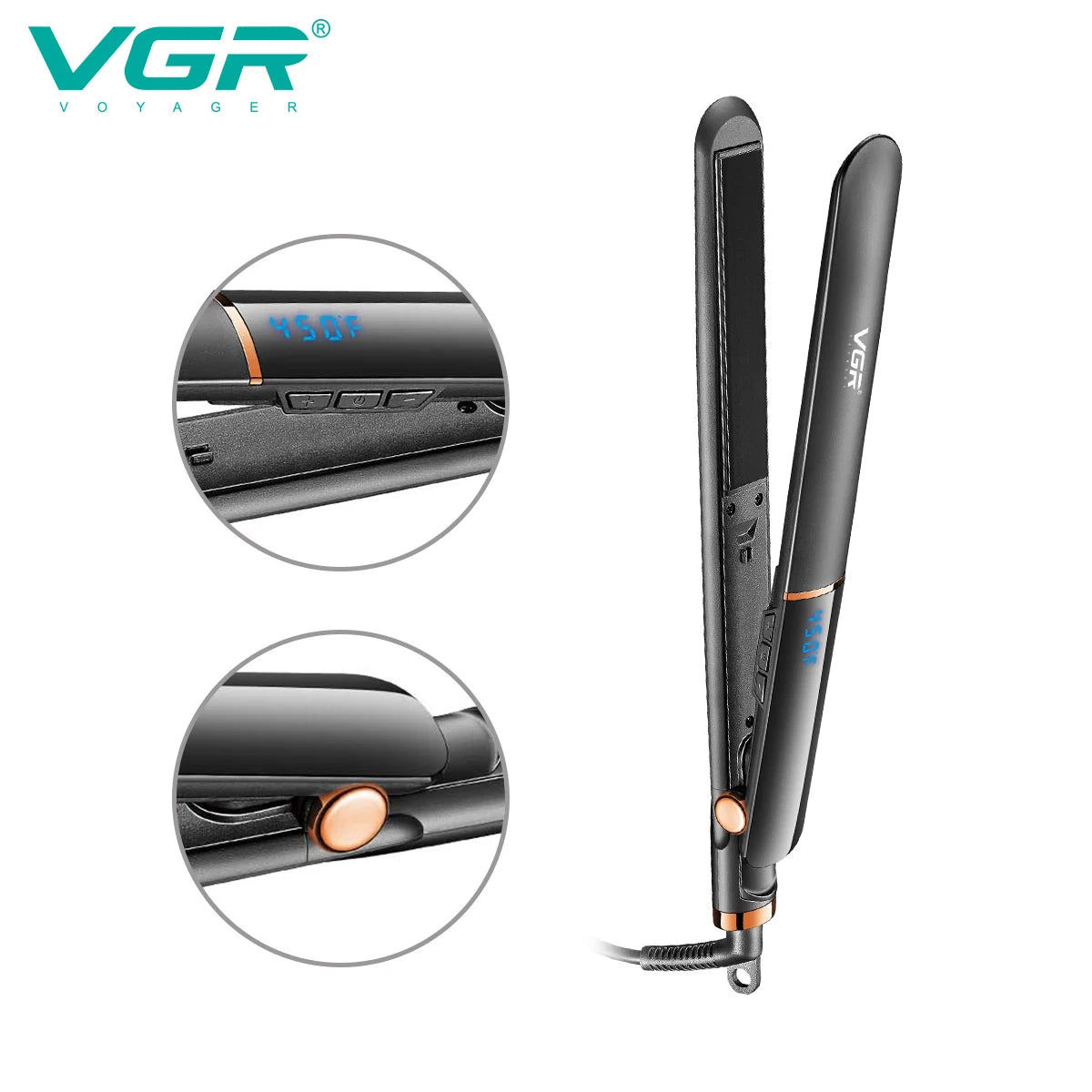 VGR Electric Hair Brushes Ceramics Curling Iron Black Dryer And Straightening Brush Hair Styling Brush 45