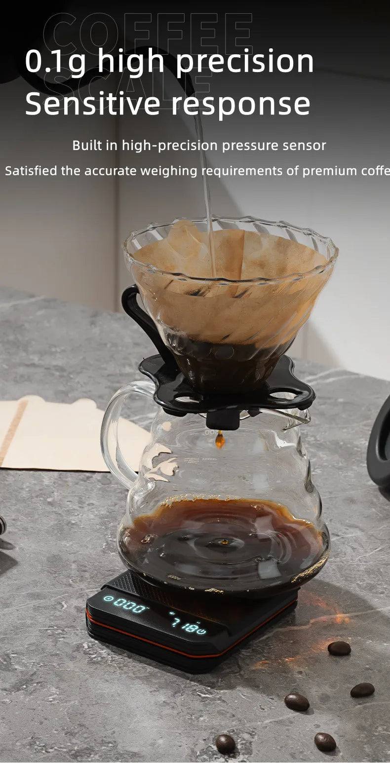 Portable Digital Coffee Scale – Rechargeable High-Precision Kitchen Scale with Timer 2kg/0.1g Accuracy for Pour-Over, Espresso