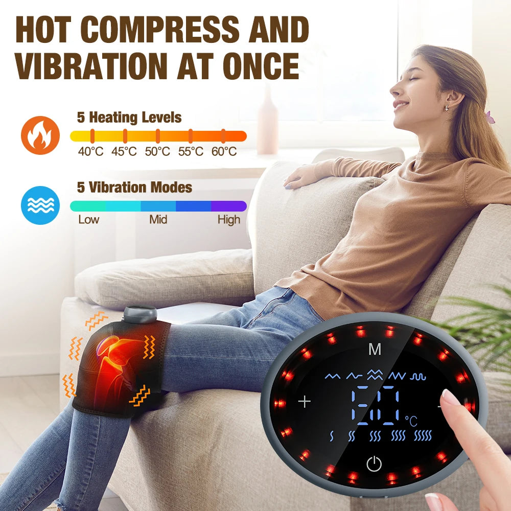 Wireless Heated Knee Massager Pads Brace Shoulder Elbow Support Muscle Wrap 6 Levels Hot Compress Reduce Stress Joint Health