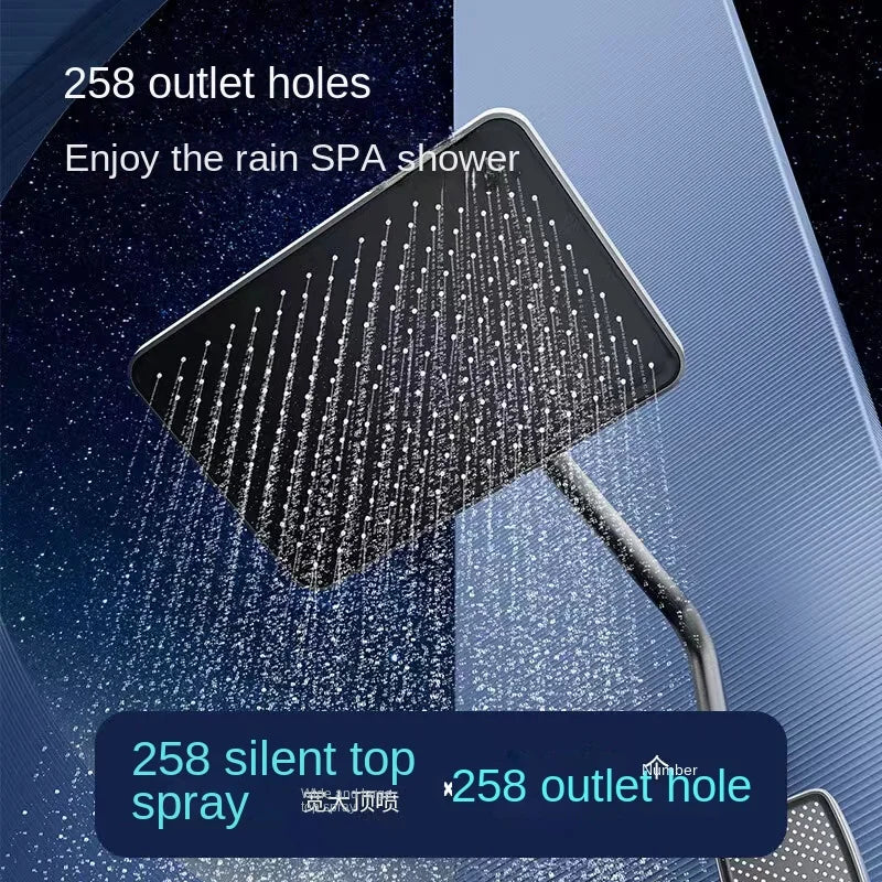 Luxury Wall Mounted Smart Button Digital Display Shower Set Thermostat System Glass Countertop Bathroom Brass Rain Shower Set