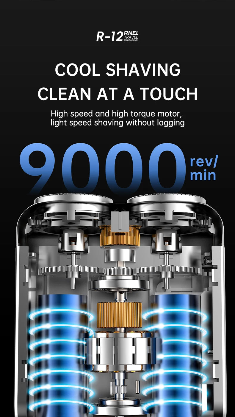 9000RPM High Speed Premium Portable Shaver Magnetic Blades 60Days Battery Life Type C Fast Charge IPX7 Waterproof Travel Razor