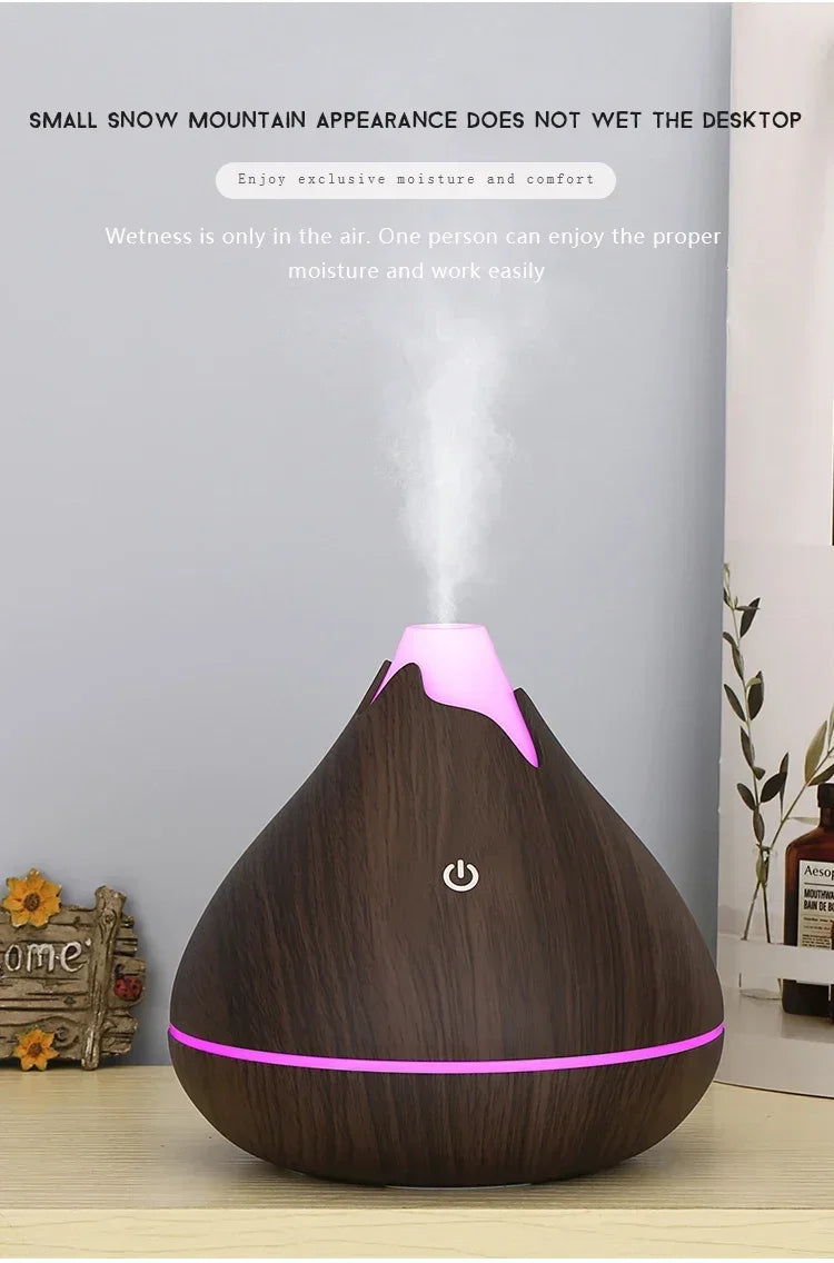 350ML Aromatherapy Essential Oil Diffuser Wood Grain Remote Control Ultrasonic Air Humidifier Cool with 7 Color LED Light