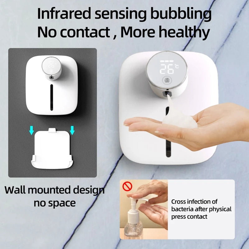 Wall-mounted Automatic Soap Dispenser Multifunctional Infrared Sensor LED Digital Display Touchless Foam USB Rechargeable