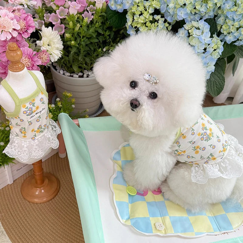 Floral Print Dog Dress Summer Thin Dog Clothes Fashion Puppy Princess Skirt Cute Lace Cat Dress Pet Suspender Vest Dog Apparel