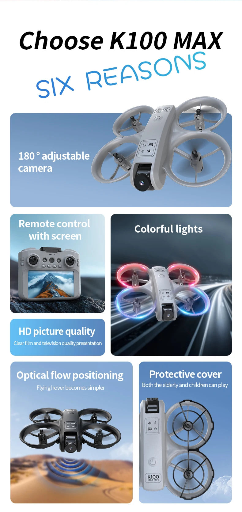 K100 Max Mini RC Drone 4K Professional HD Camera Optical Flow Positioning Colorfuls Dron Foldable RC Quadcopter Toys for Kids