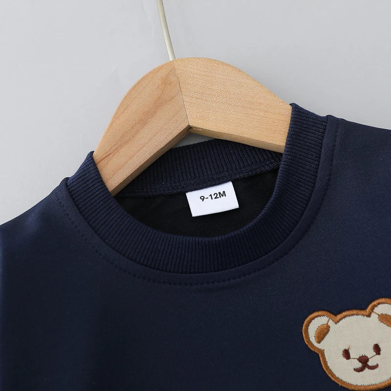 2PCS Children's Set Spring and Autumn Simple Little Bear Head Round Neck Long Sleeve Pants