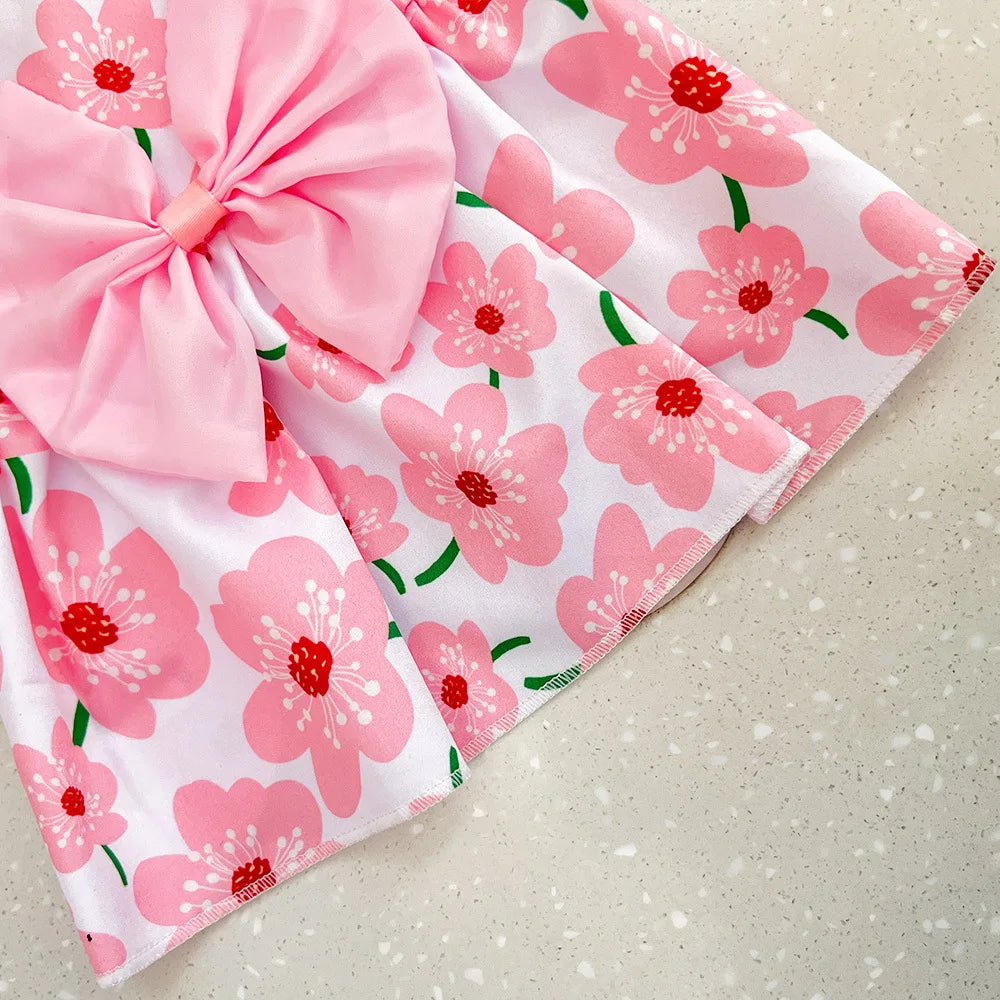 Dog Princess Dress Summer Kitten Pet Skirt Cute Printed Bow Lace Dog Dresses for Small Medium Puppies Poodle Chihuahua Apparel