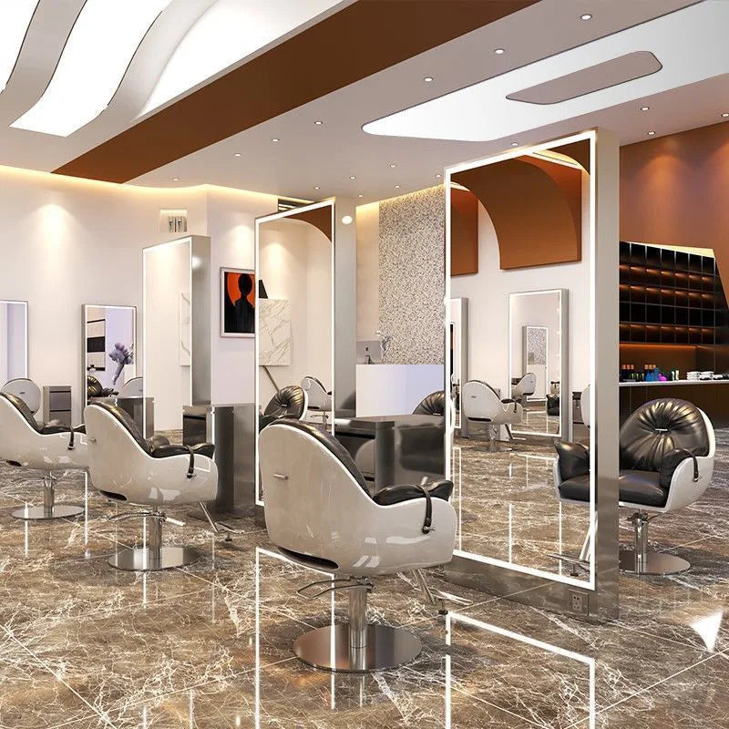 Rose gold, double-sided floor-to-ceiling  , barber shop mirror table, special perm and dyeing  , full-body hair cutting mirror.