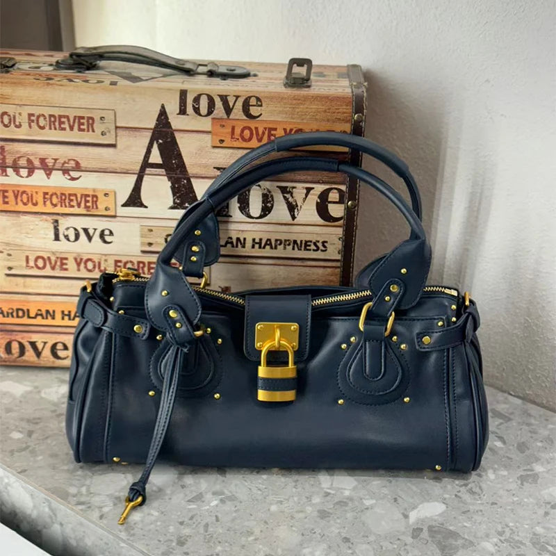 Vintage Lock Design Tote Bag Luxury Women's Handbag Underarm Bag Women's Large Boston Hobo Bag Fashion Texture Business Handbag