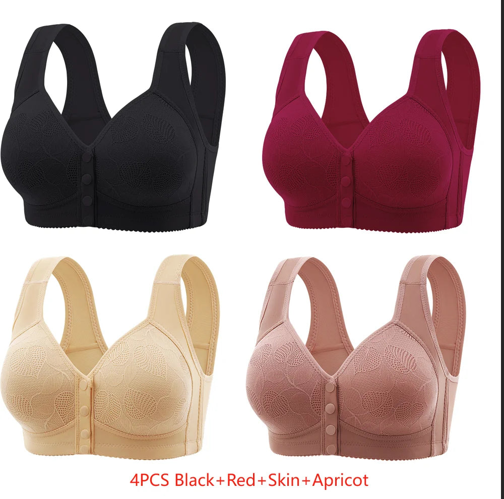 New Pregnant Women's Front Open Button Breastfeeding Bra Women's Large Steel Ring Free Bra Traceless Thin Comfortable Bra